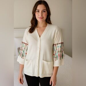 Bob Mackie Cream Cardigan with Embroidery
